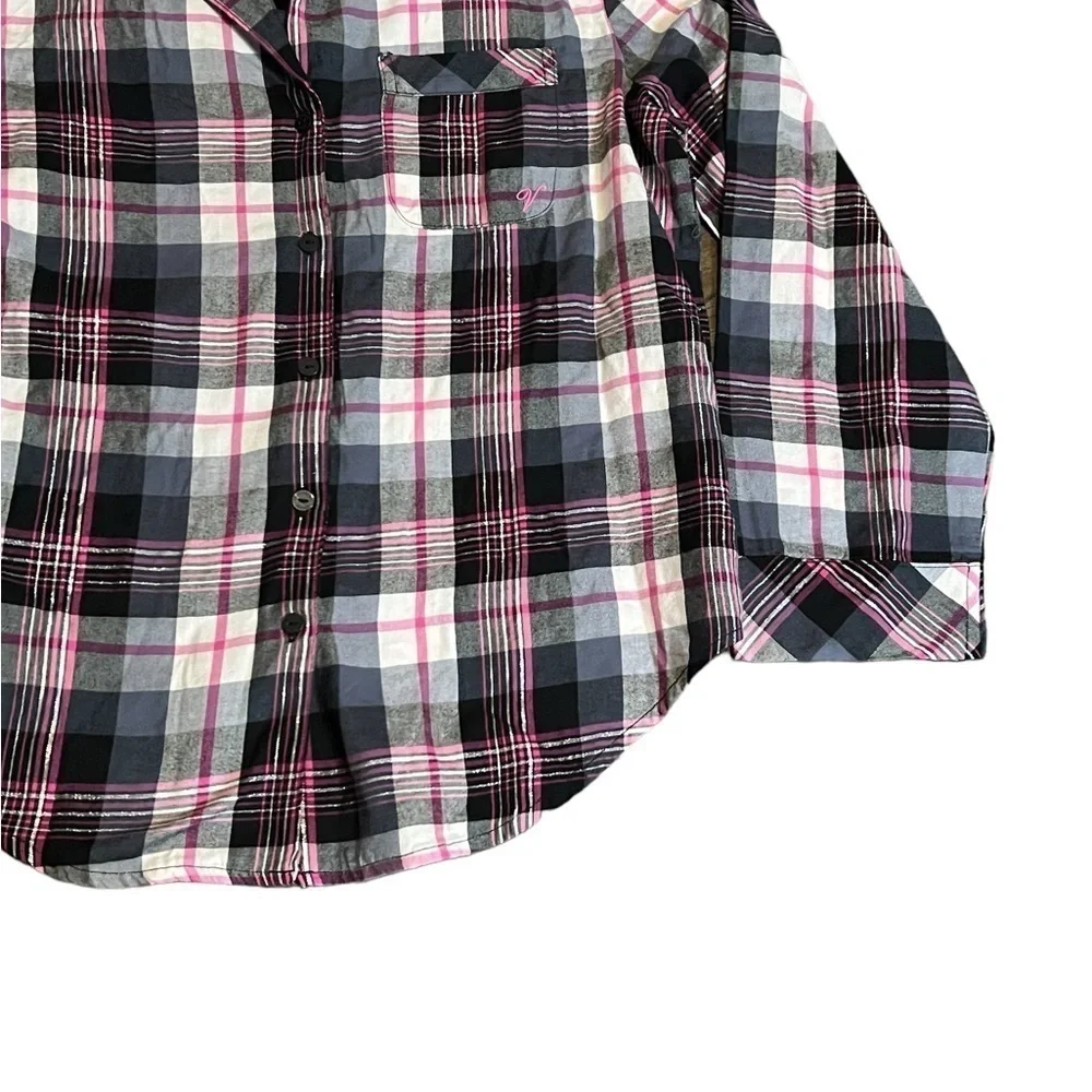 Victoria’s Secret Plaid Long Sleeve Pajama Top Womens Size XS Red White